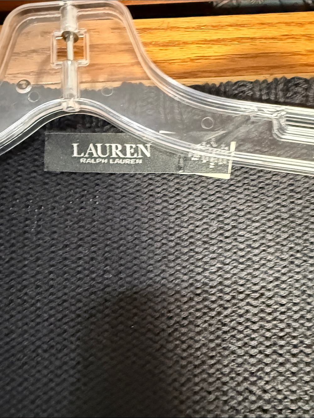 Lauren Ralph Lauren Black Open-Front Cardigan with Red & White Fair Isle Sleeves - Picture 6 of 7